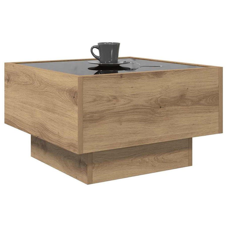 Salontafel artisanaal eikenkleurig 50 x 50 x 30 cm Bewerkt hout