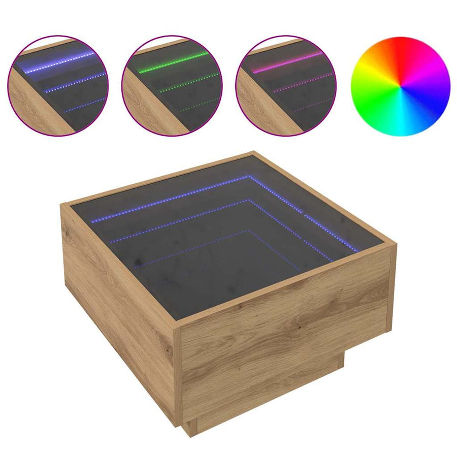 Salontafel artisanaal eikenkleurig 50 x 50 x 30 cm Bewerkt hout