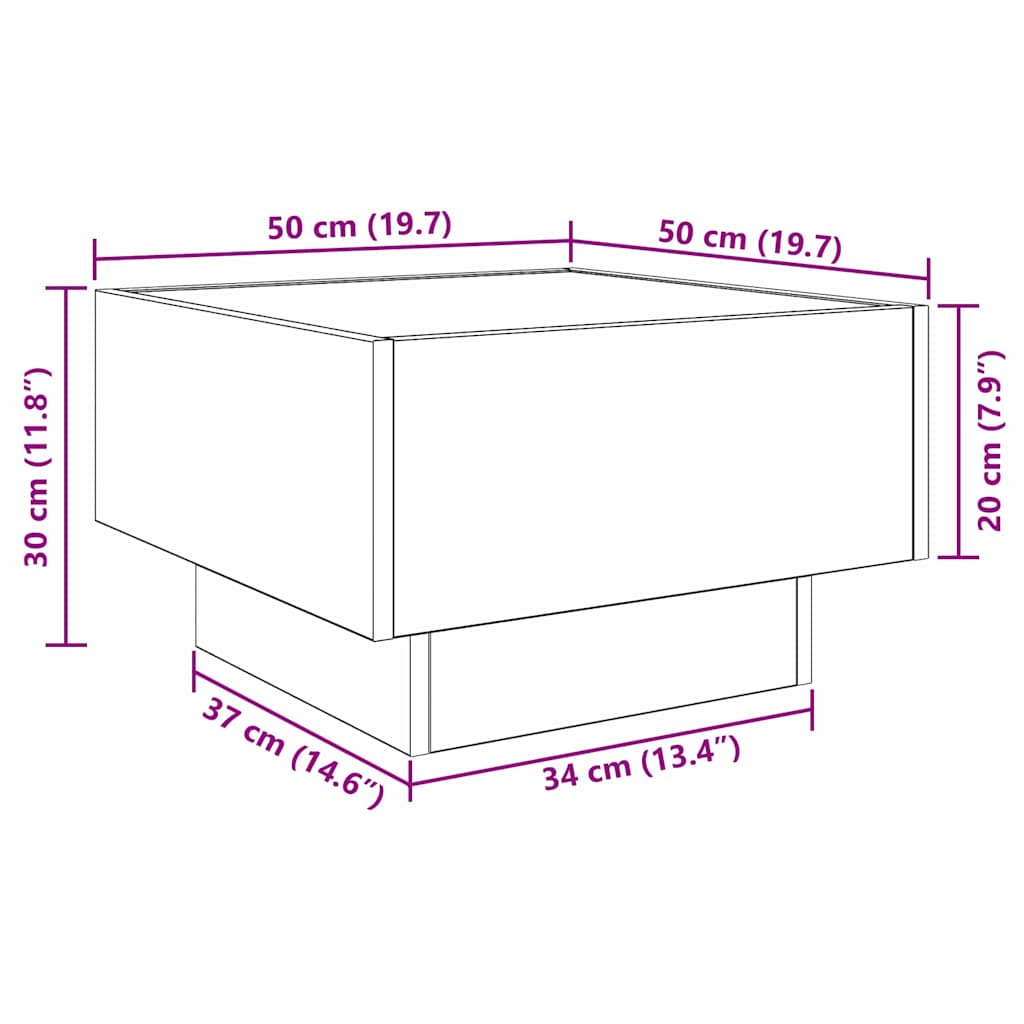 Salontafel Zwart eiken 50 x 50 x 30 cm Bewerkt hout