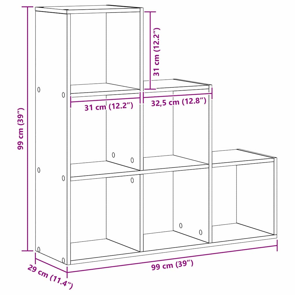 Kamerscherm Boekenkast Zwart Eiken 99 x 29 x 99 cm Bewerkt hout