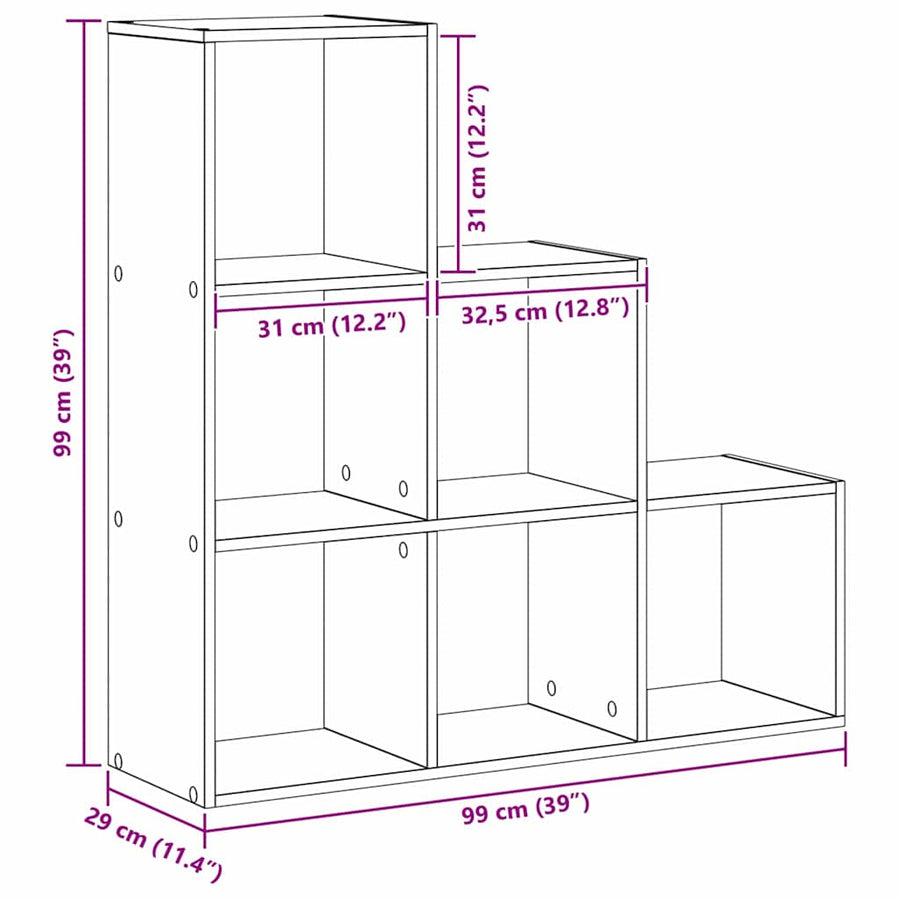 Kamerscherm Boekenkast Zwart Eiken 99 x 29 x 99 cm Bewerkt hout