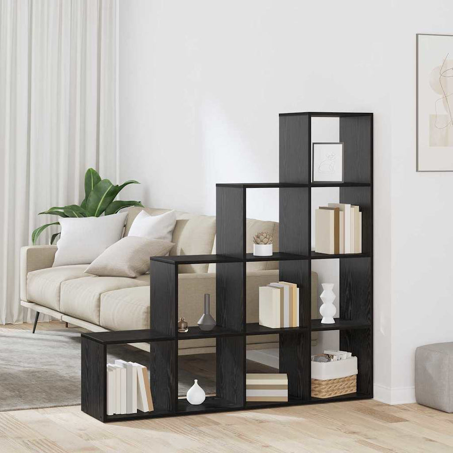 Kamerscherm Boekenkast Zwart Eiken 131,5 x 29 x 131,5 cm