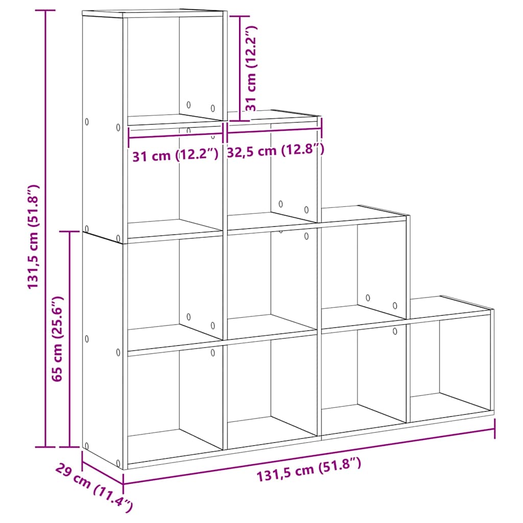 Kamerscherm Boekenkast Zwart Eiken 131,5 x 29 x 131,5 cm