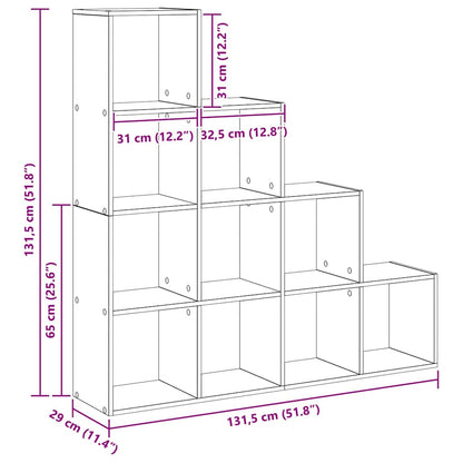 Kamerscherm Boekenkast Zwart Eiken 131,5 x 29 x 131,5 cm