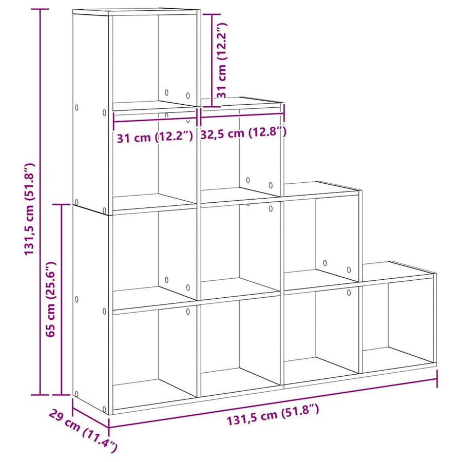 Kamerscherm Boekenkast Zwart Eiken 131,5 x 29 x 131,5 cm