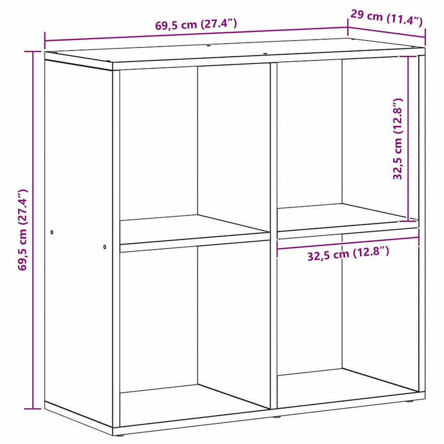 Boekenkast Zwart Eiken 69,5 x 29 x 69,5 cm Bewerkt hout