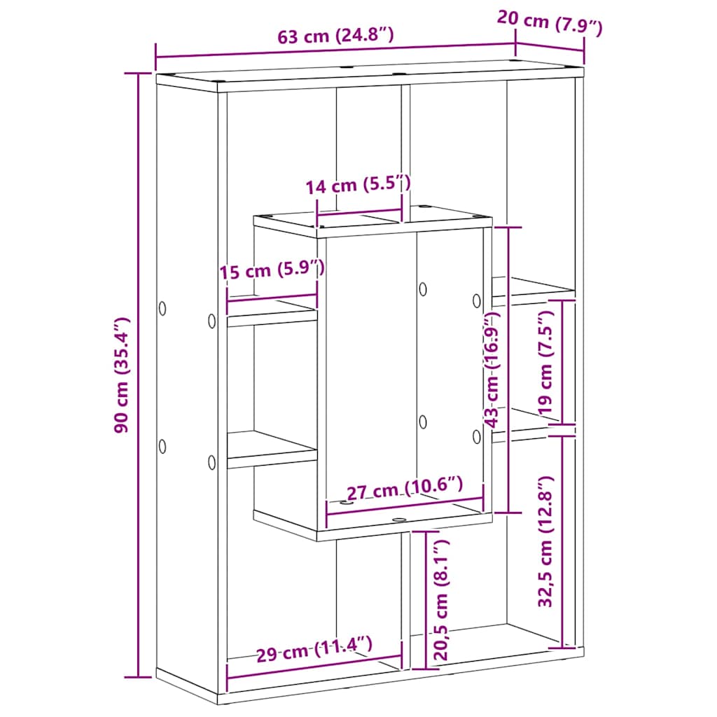 Boekenkast Zwart Eiken 63 x 20 x 90 cm Bewerkt hout