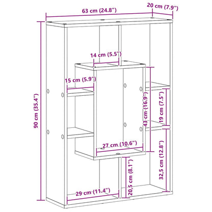 Boekenkast Zwart Eiken 63 x 20 x 90 cm Bewerkt hout