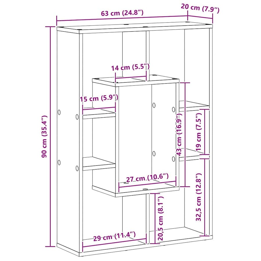 Boekenkast Zwart Eiken 63 x 20 x 90 cm Bewerkt hout