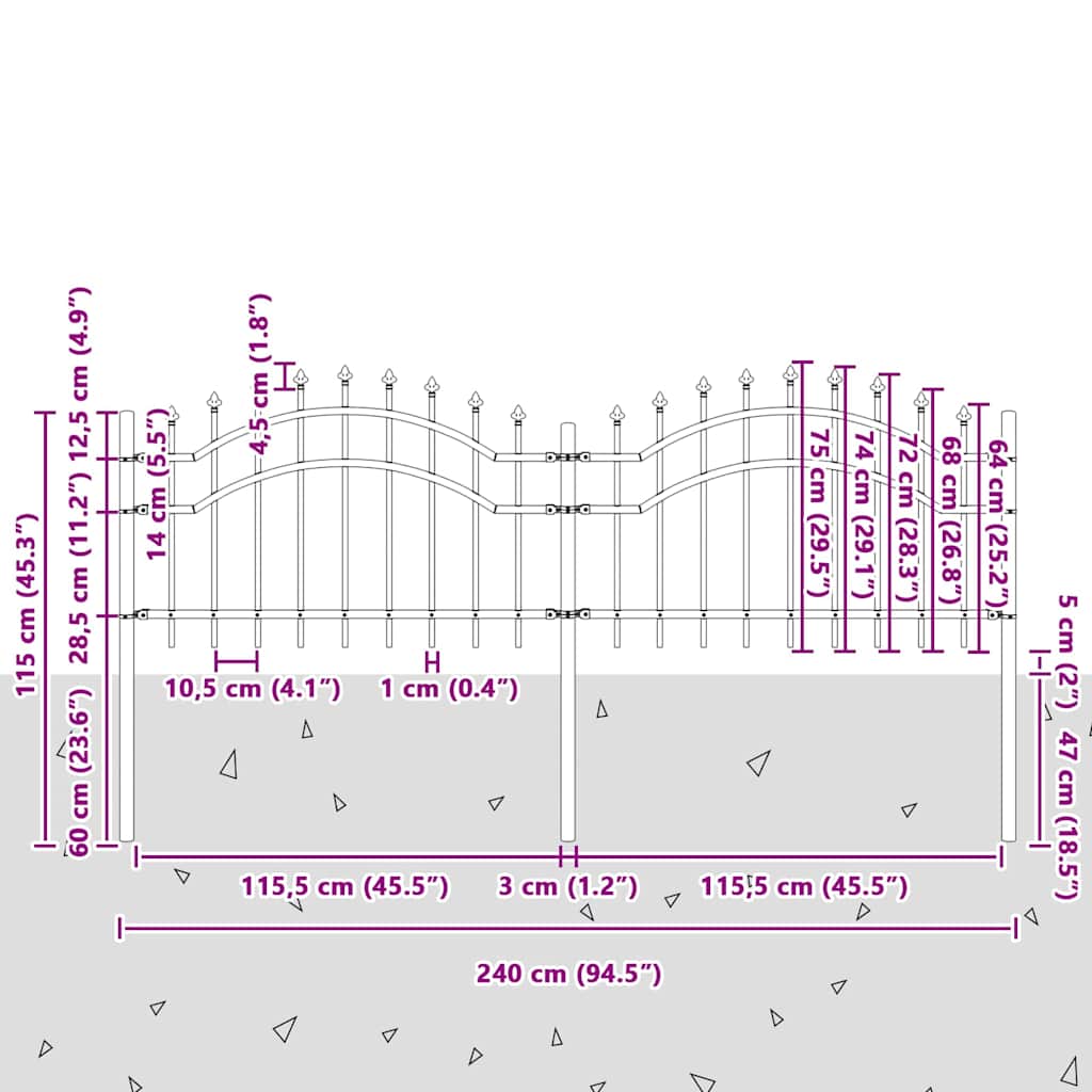 Tuin Hek Grijs 115 cm Poedergecoat staal