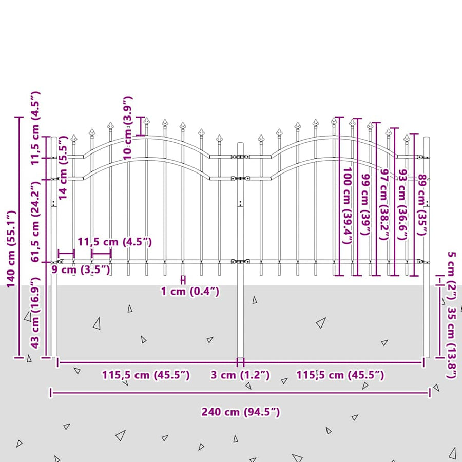 Tuin Hek Grijs 140 cm Poedergecoat staal