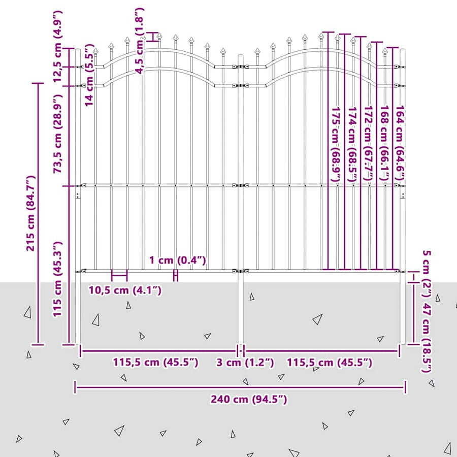 Tuin Hek Grijs 215 cm Poedergecoat staal
