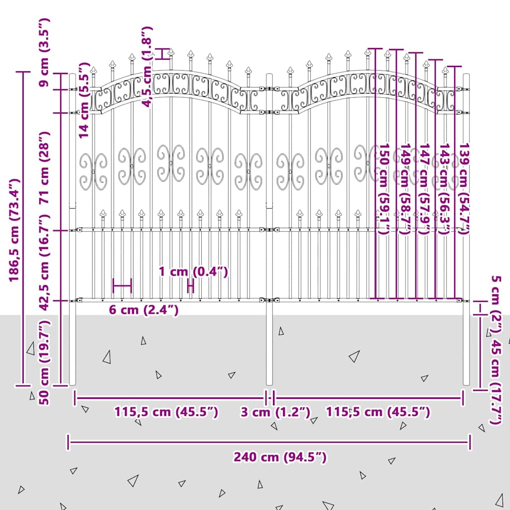 Tuinhek Grijs 190 cm Poedergecoat staal