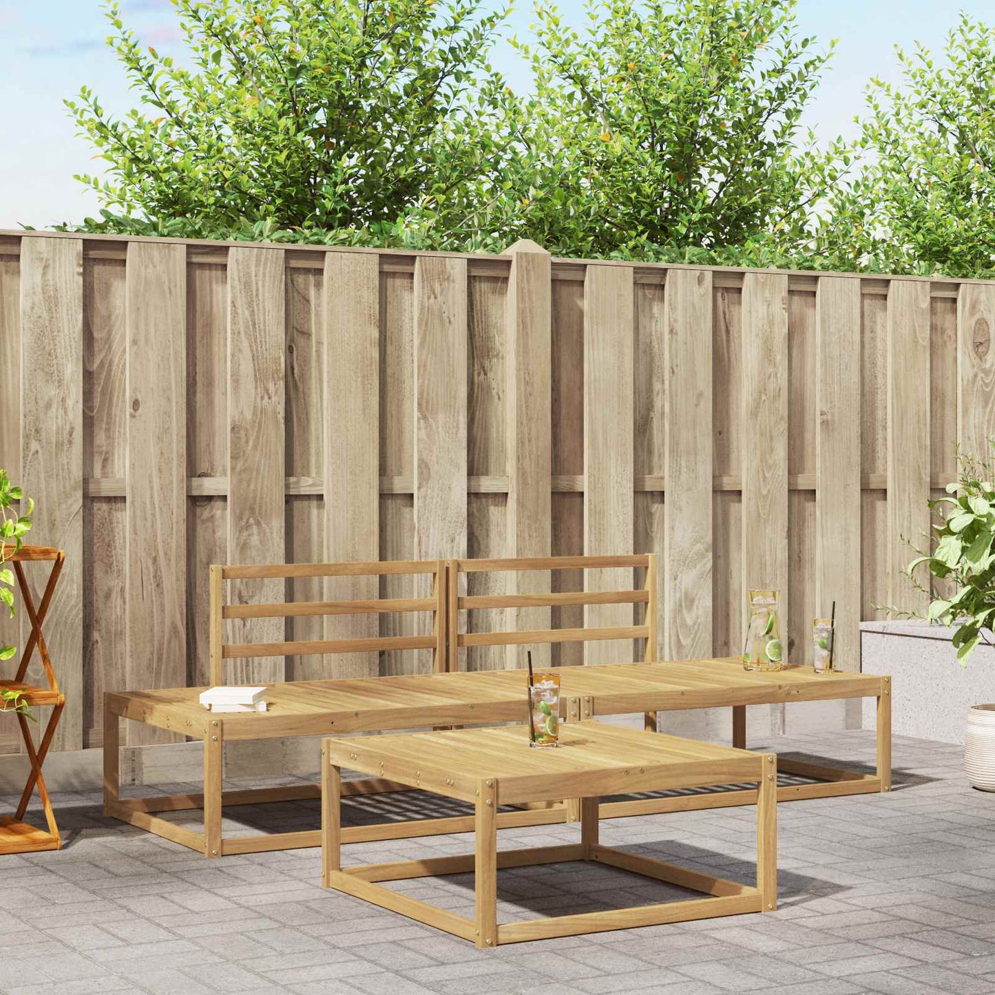 Buiten bankenset Wit 79 x 79 x 37 cm Massief Acaciahout