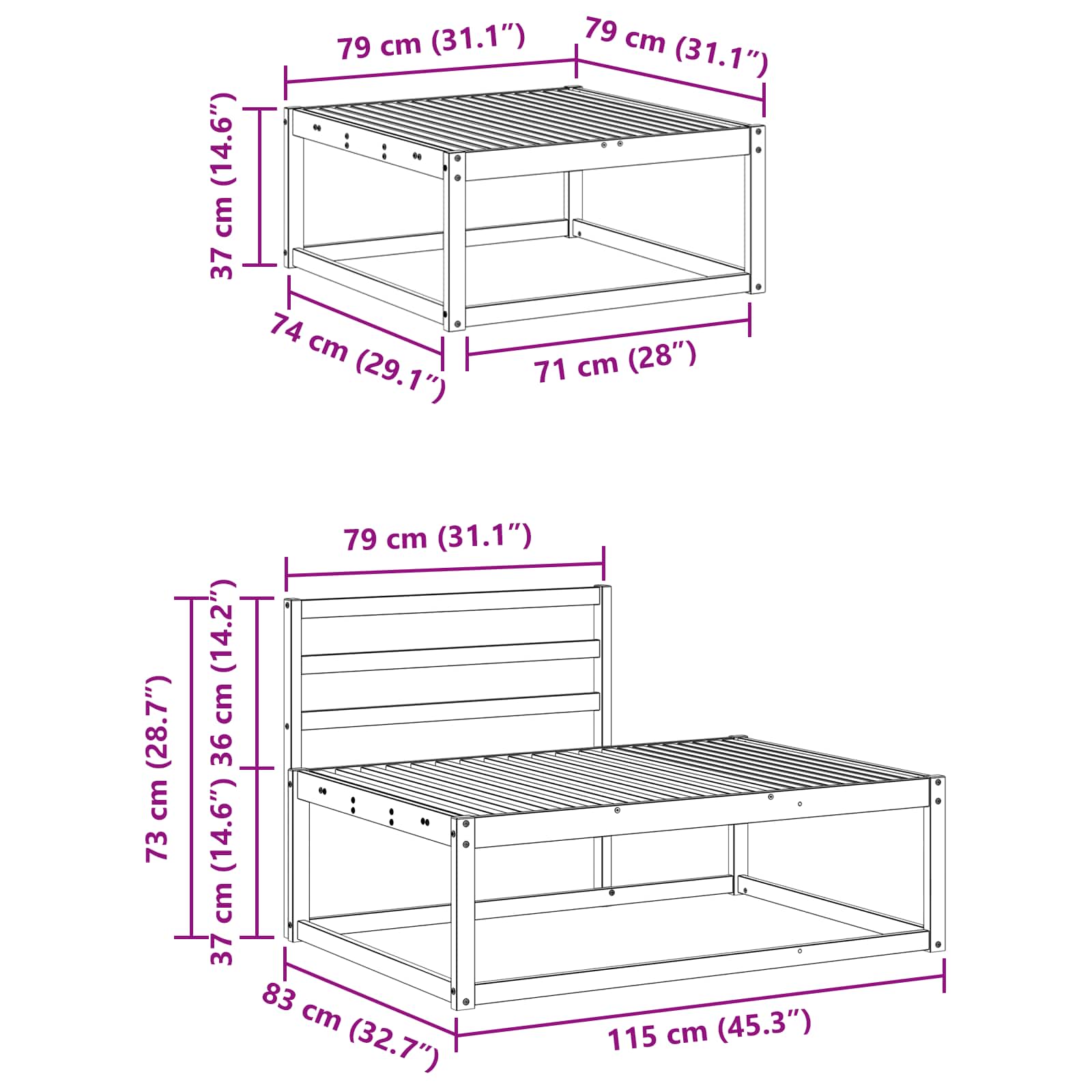 Buiten bankenset Wit 79 x 79 x 37 cm Massief Acaciahout