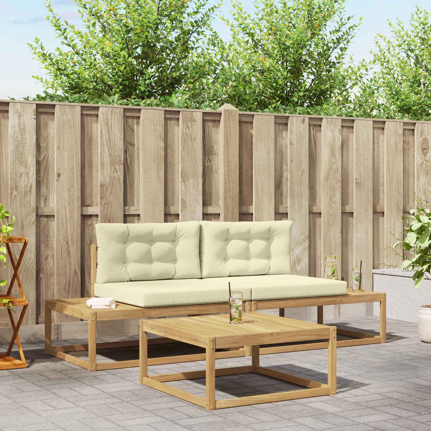 Buiten bankenset met kussen Wit 79 x 79 x 37 cm Polyester