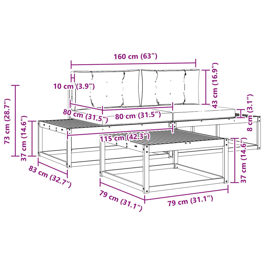 Buiten bankenset met kussen Wit 79 x 79 x 37 cm Polyester