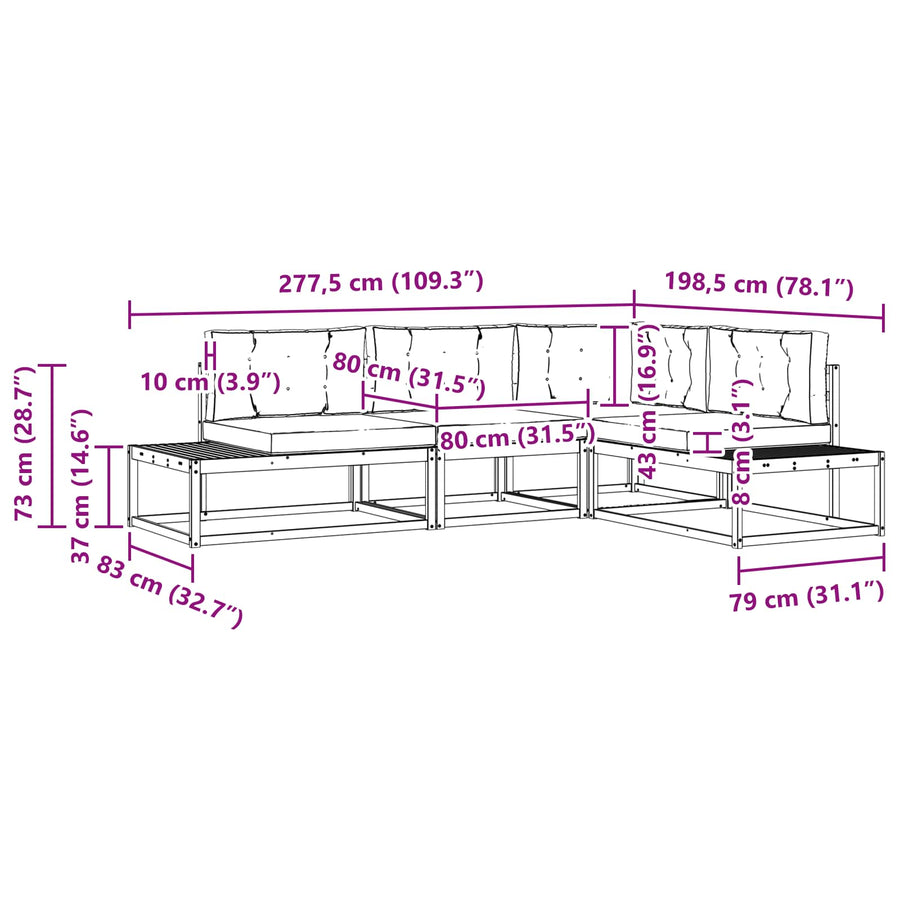 Buiten bankenset met kussen Wit 277,5 x 198,5 x 73 cm Polyester