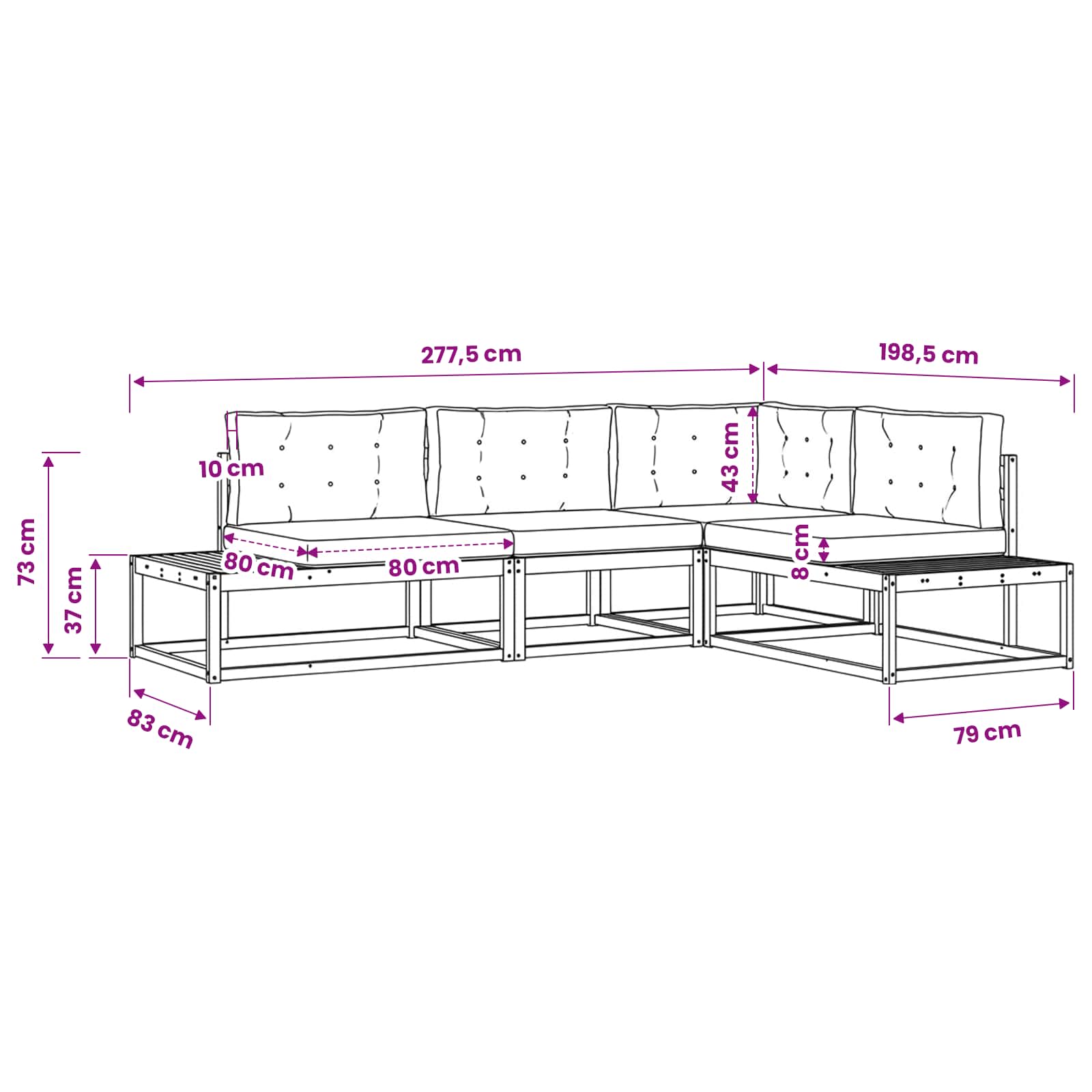 Buiten bankenset met kussen Wit 277,5 x 198,5 x 73 cm Polyester