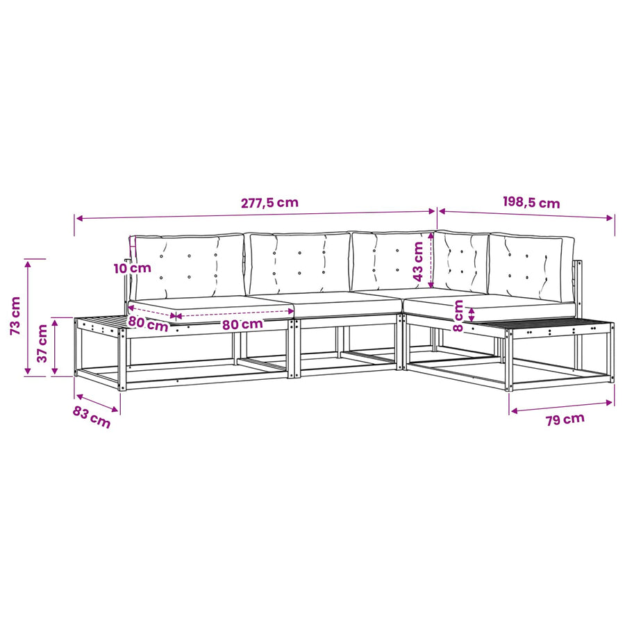Buiten bankenset met kussen Wit 277,5 x 198,5 x 73 cm Polyester