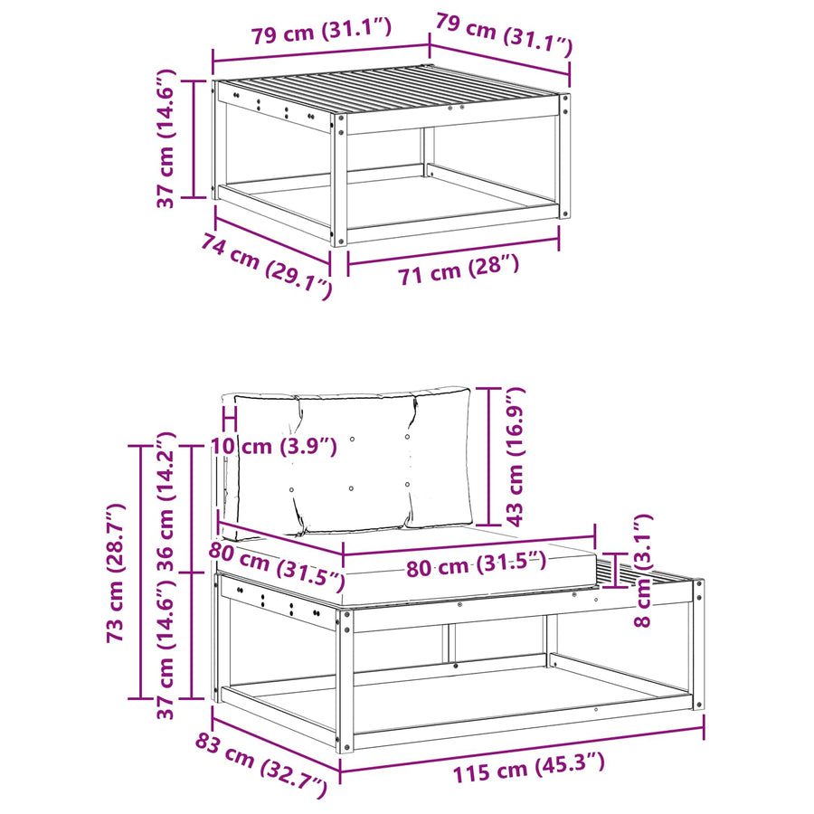 Buiten bankenset met kussen Wit 277,5 x 198,5 x 73 cm Polyester