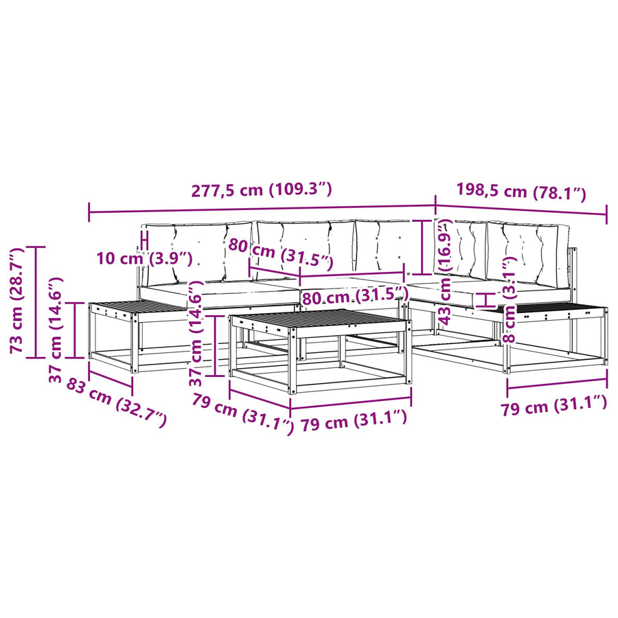 Buiten bankenset met kussen Wit 79 x 79 x 37 cm Polyester