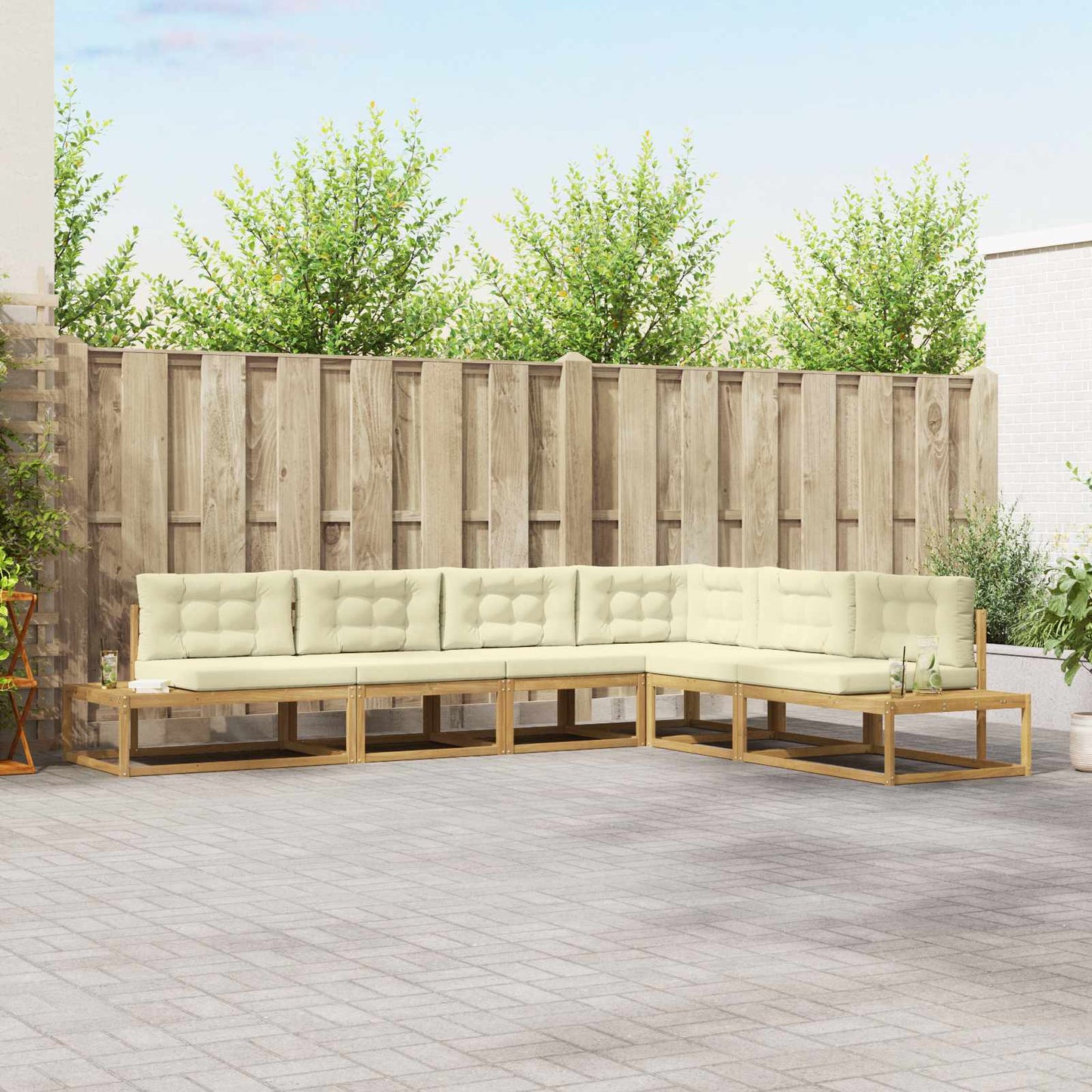 Buiten bankenset met kussen Wit 357 x 198,5 x 73 cm Polyester