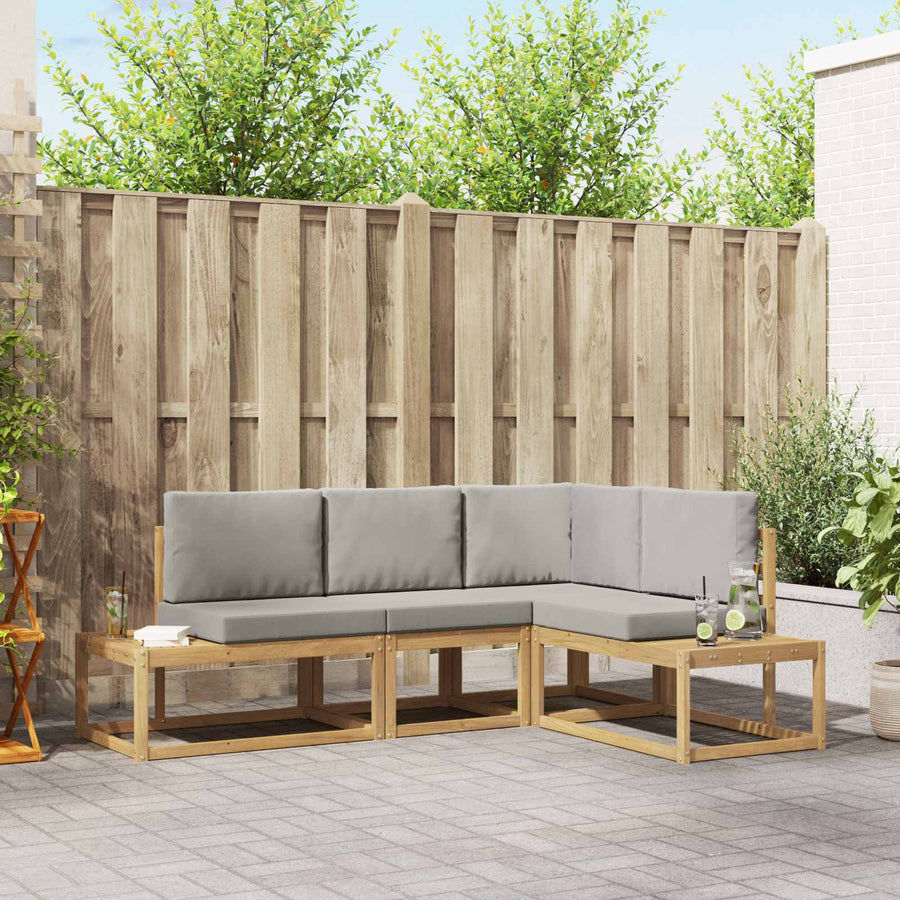Buiten bankenset 3 Stuk Wit en Lichtgrijs Polyester