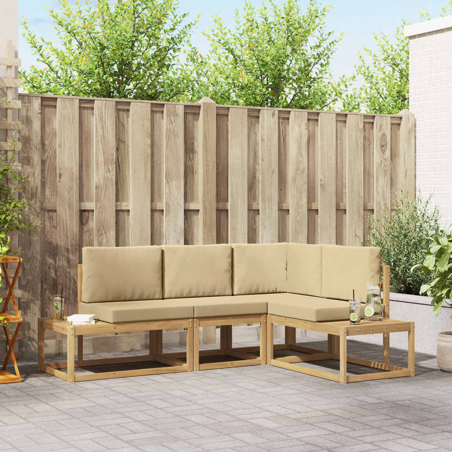 Buiten bankenset 3 Stuk Wit en Beige Polyester