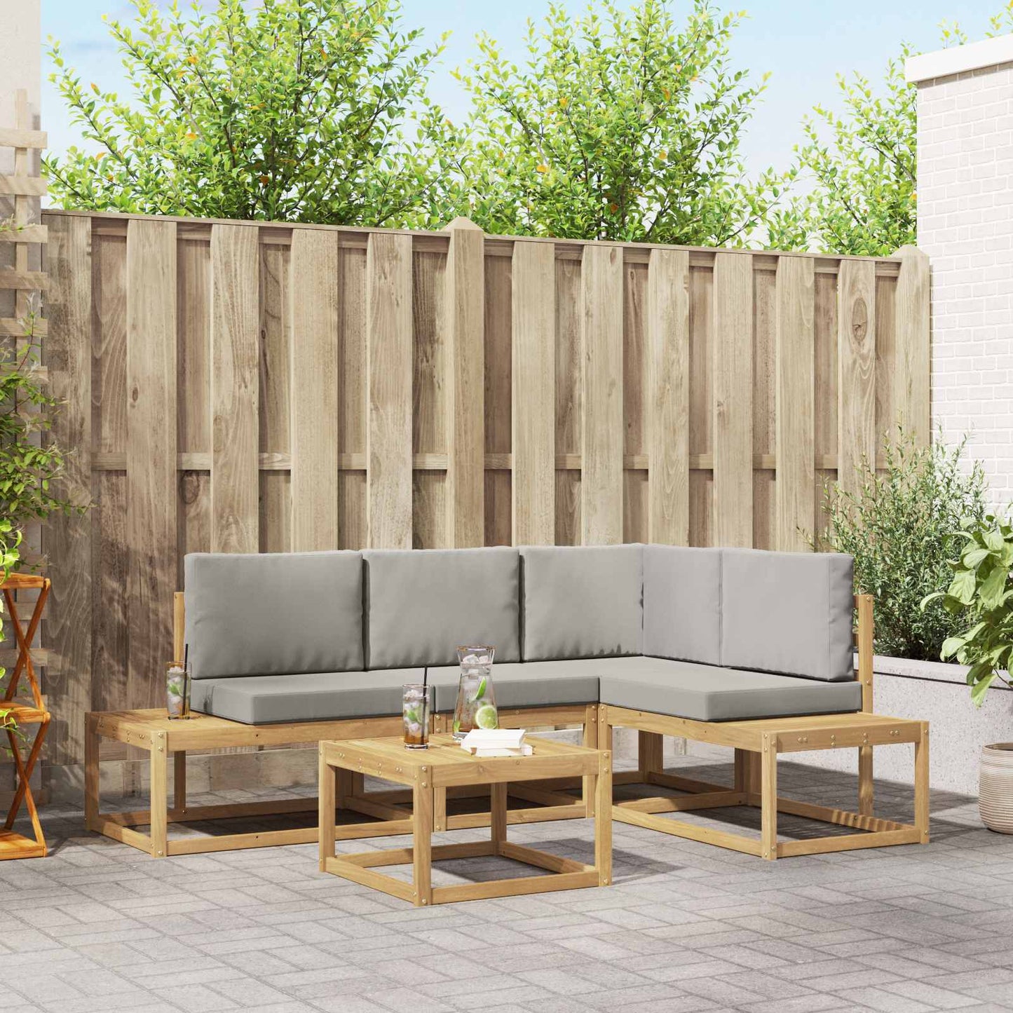 Buiten bankenset 4 Stuk Wit en Lichtgrijs Polyester
