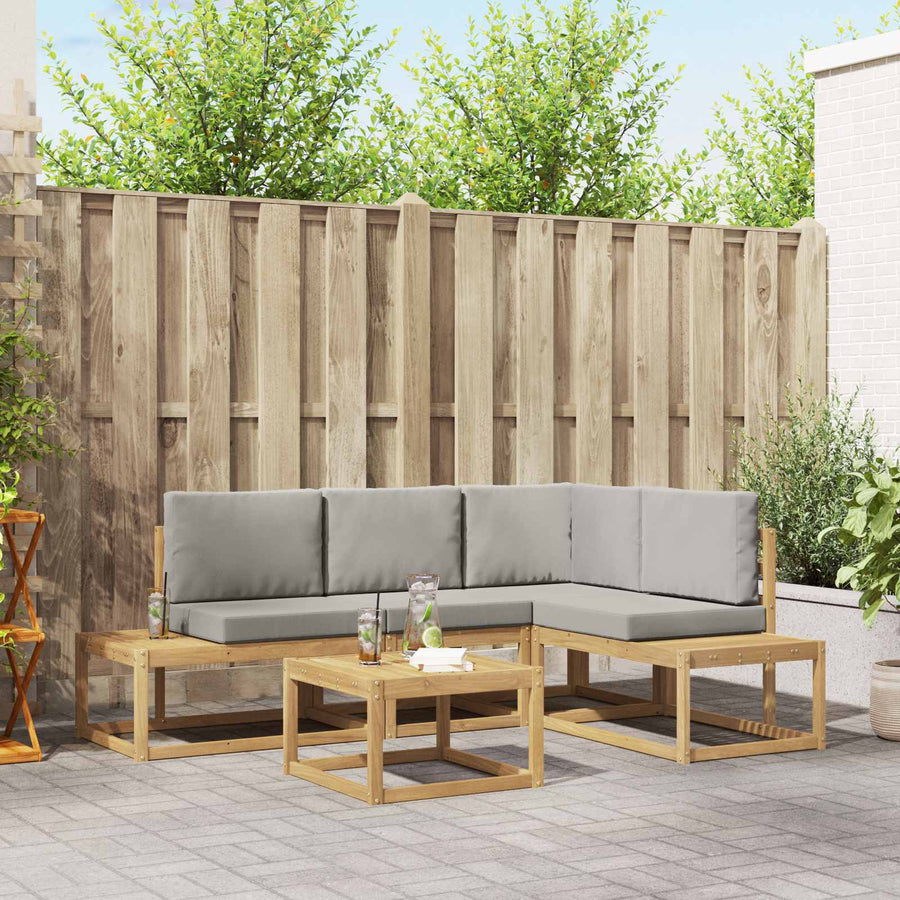 Buiten bankenset 4 Stuk Wit en Lichtgrijs Polyester
