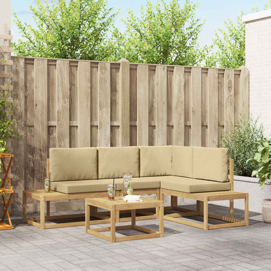 Buiten bankenset 4 Stuk Wit en Beige Polyester
