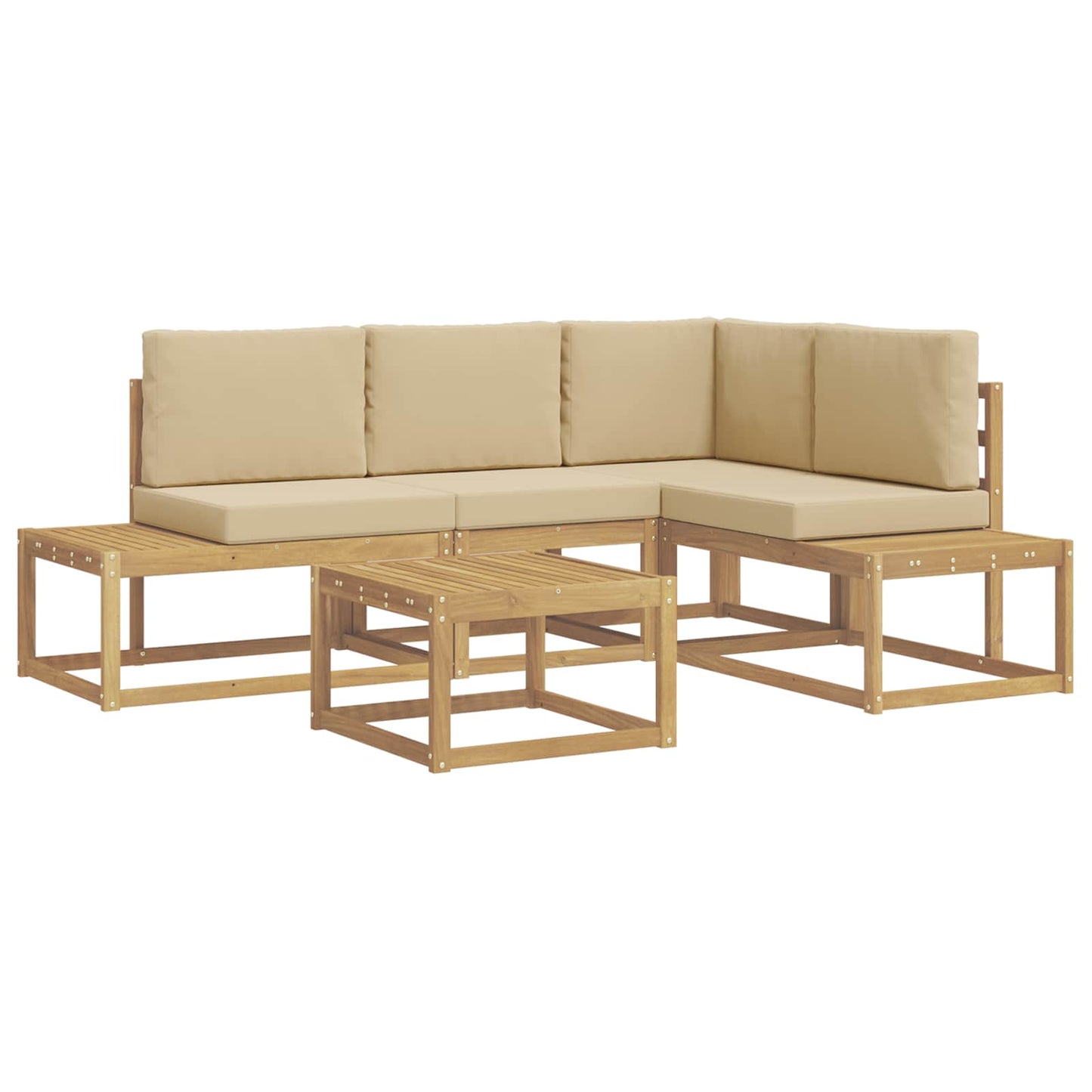 Buiten bankenset 4 Stuk Wit en Beige Polyester