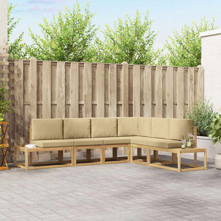 Buiten bankenset 4 Stuk Wit en Beige Polyester