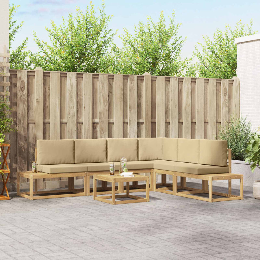 Buiten bankenset 5 Stuk Wit en Beige Polyester