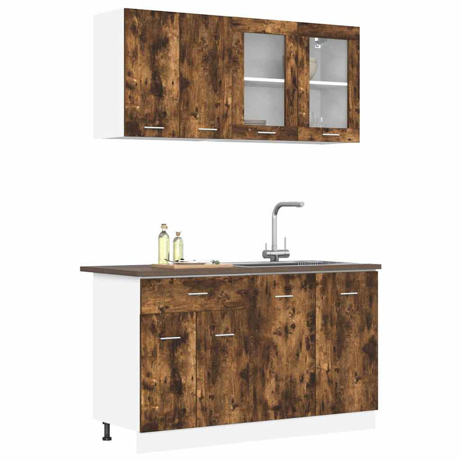 Keukenkastenset Lyon 4 pcs Gerookt eiken 140 x 46 x 81.5 cm