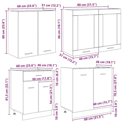 Keukenkastenset Lyon 4 pcs Gerookt eiken 140 x 46 x 81.5 cm