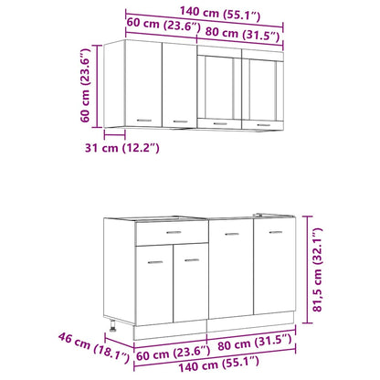 Keukenkastenset Lyon 4 pcs Gerookt eiken 140 x 46 x 81.5 cm