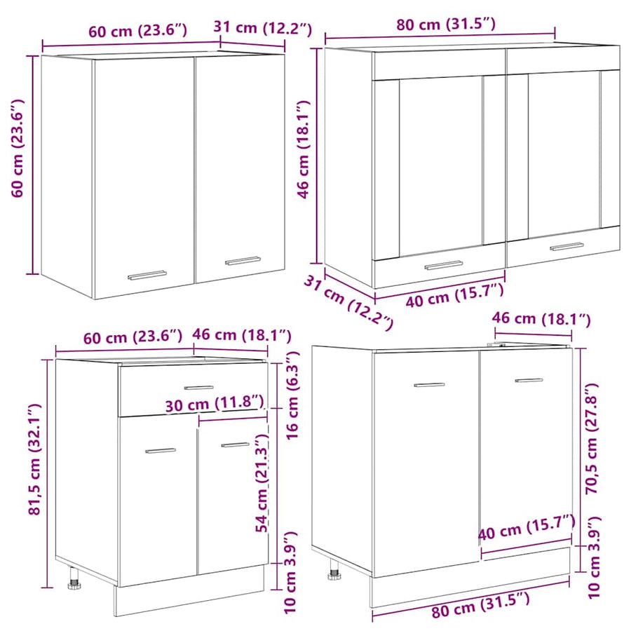 Keukenkastenset Lyon 4 pcs Grijs sonoma 140 x 46 x 81.5 cm