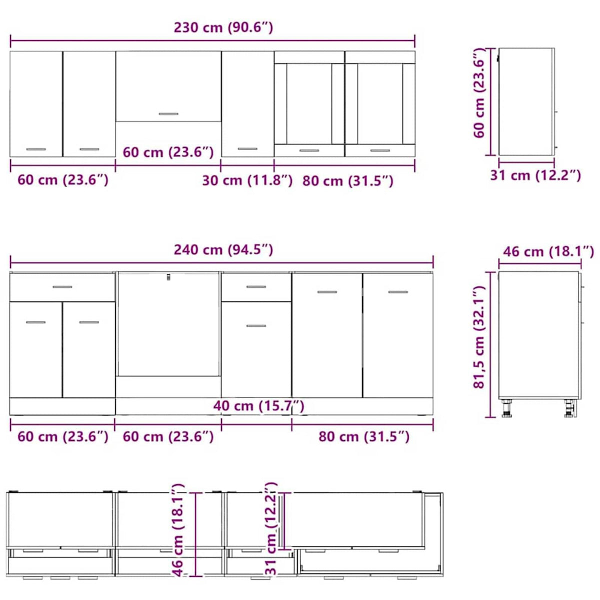 Keukenkastenset met lade Lyon 8 pcs Grijs Sonoma Bewerkt hout