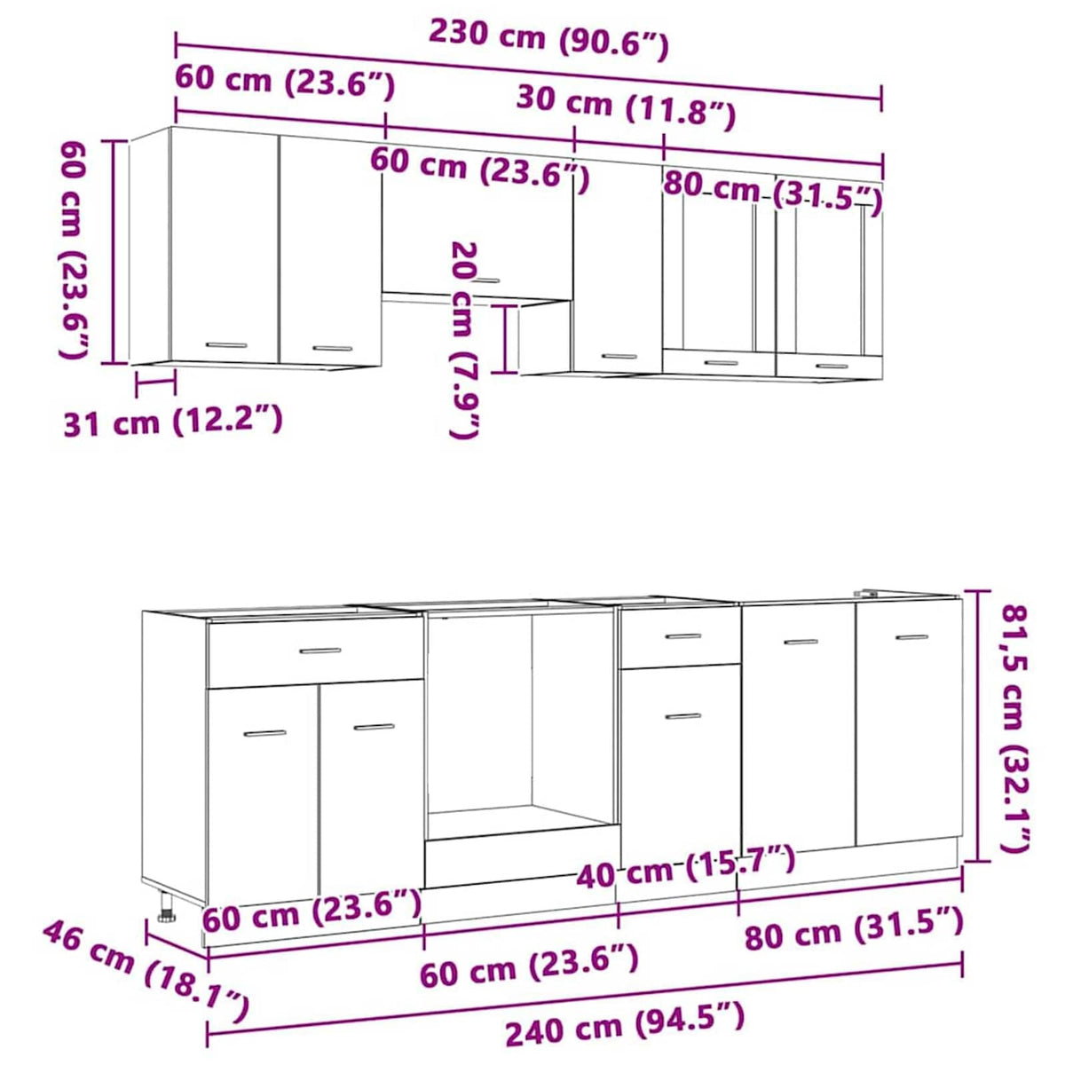 Keukenkastenset met lade Lyon 8 pcs Grijs Sonoma Bewerkt hout