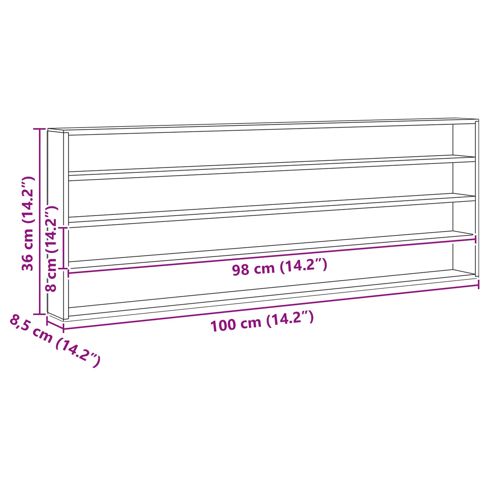 Muurdisplaykast met plank Beige 100 x 8,5 x 36 cm Bewerkt hout