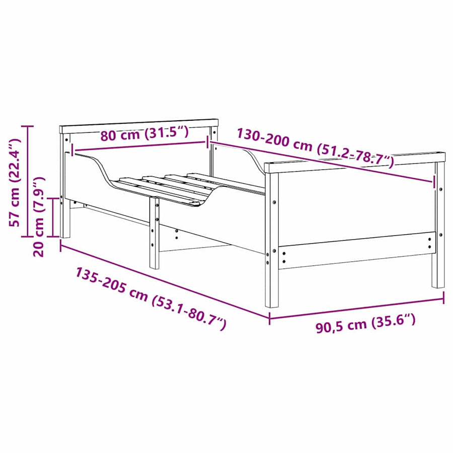 Uitbreidbaar Bedframe voor Kinderen Wit 80 x 130 / 165 / 200 cm