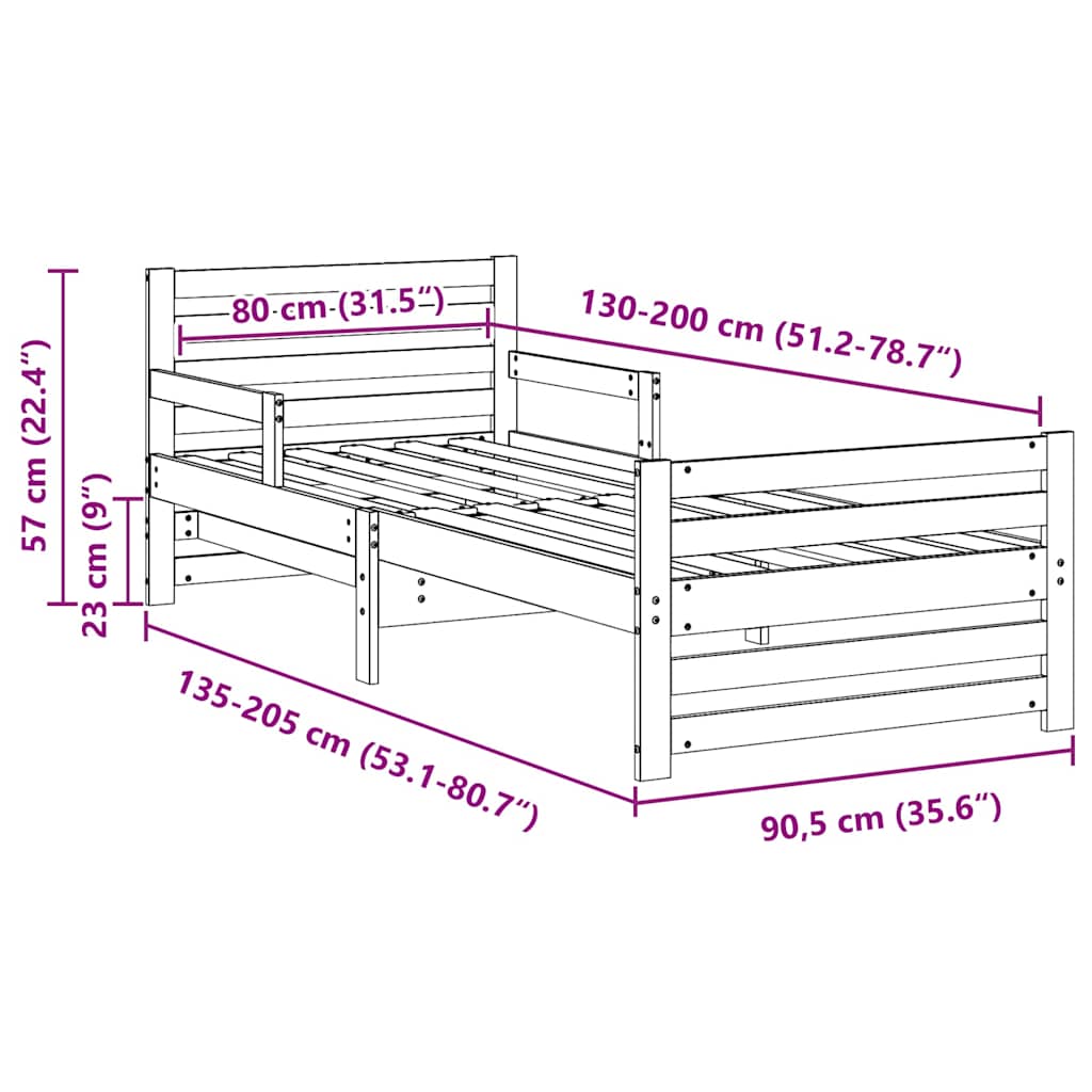 Uitbreidbaar Bedframe voor Kinderen Bruin 80 x 130 / 165 / 200 cm