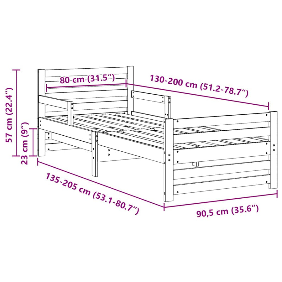 Uitbreidbaar Bedframe voor Kinderen Bruin 80 x 130 / 165 / 200 cm