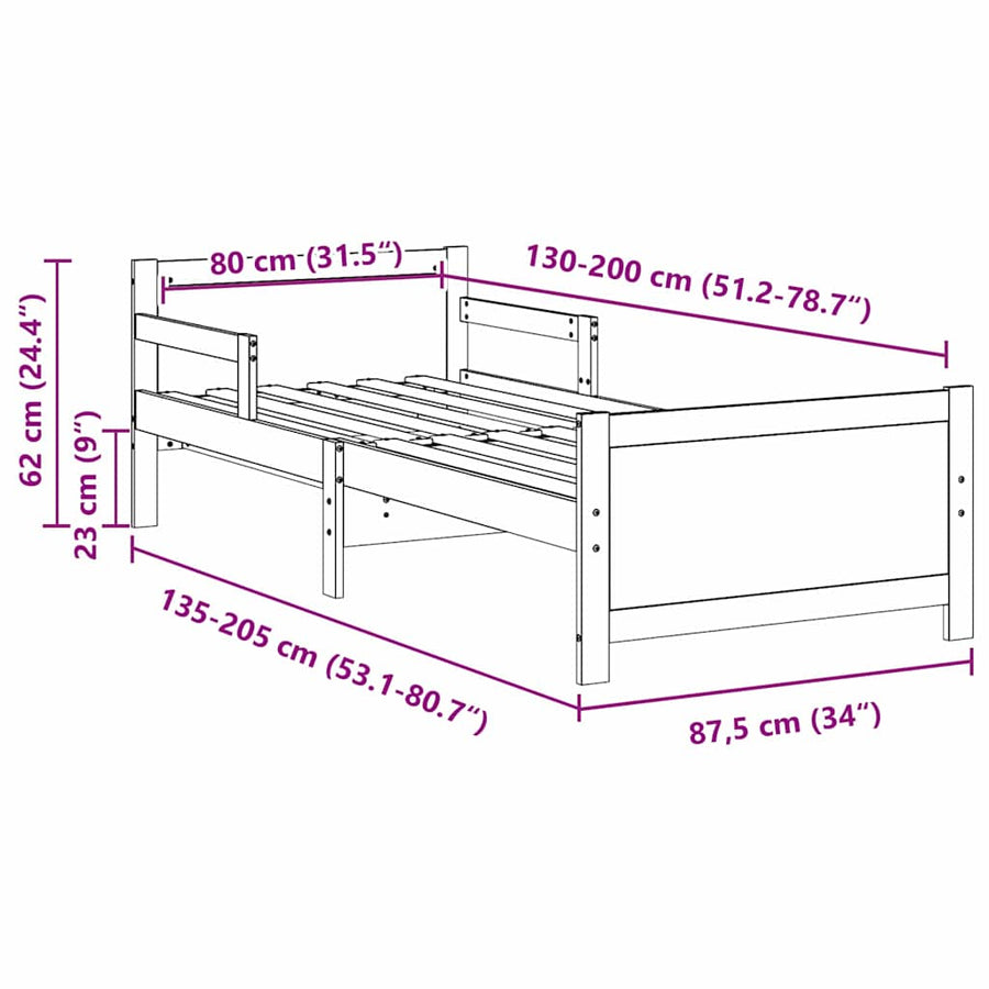 Uitbreidbaar Bedframe voor Kinderen Bruin 80 x 130 / 165 / 200 cm