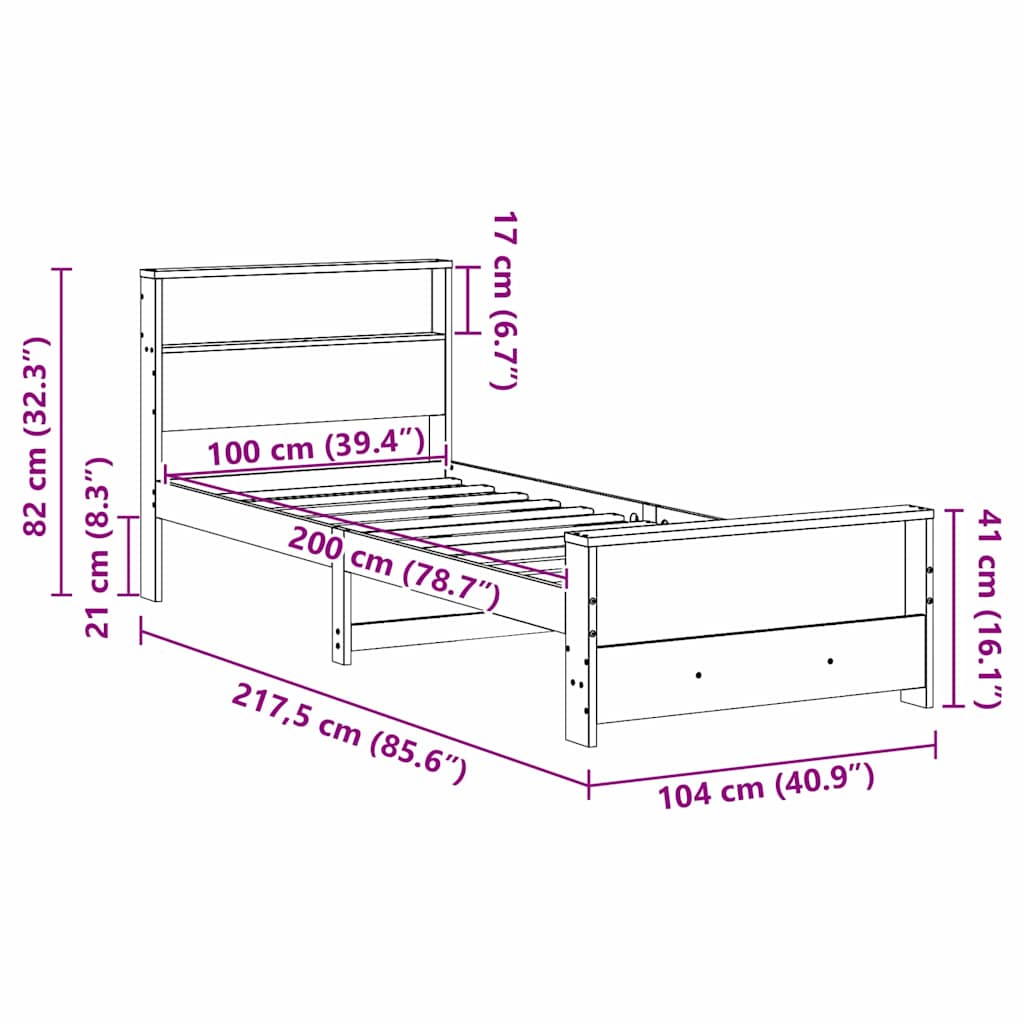 Bedframe met hoofdeinde Bruin 100 x 200 cm Massief grenenhout