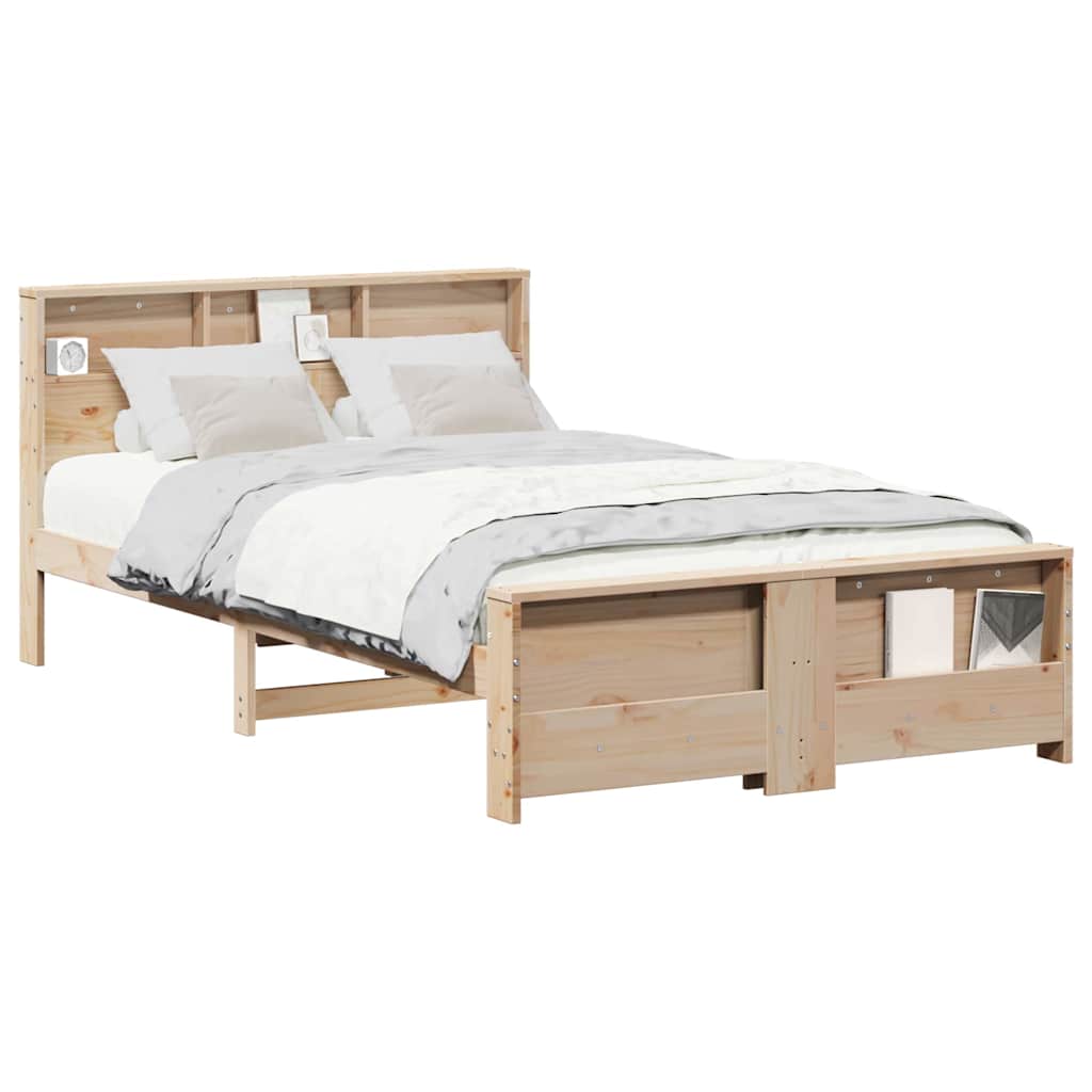 Bedframe met hoofdeinde Bruin 140 x 190 cm Massief grenenhout