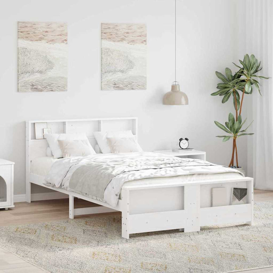 Bedframe met hoofdeinde Wit 140 x 190 cm Massief grenenhout