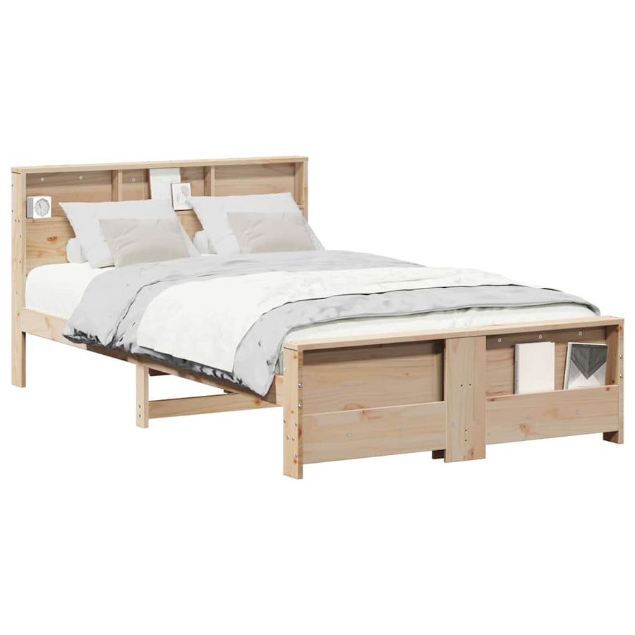 Bedframe met hoofdeinde Bruin 135 x 190 cm Massief grenenhout
